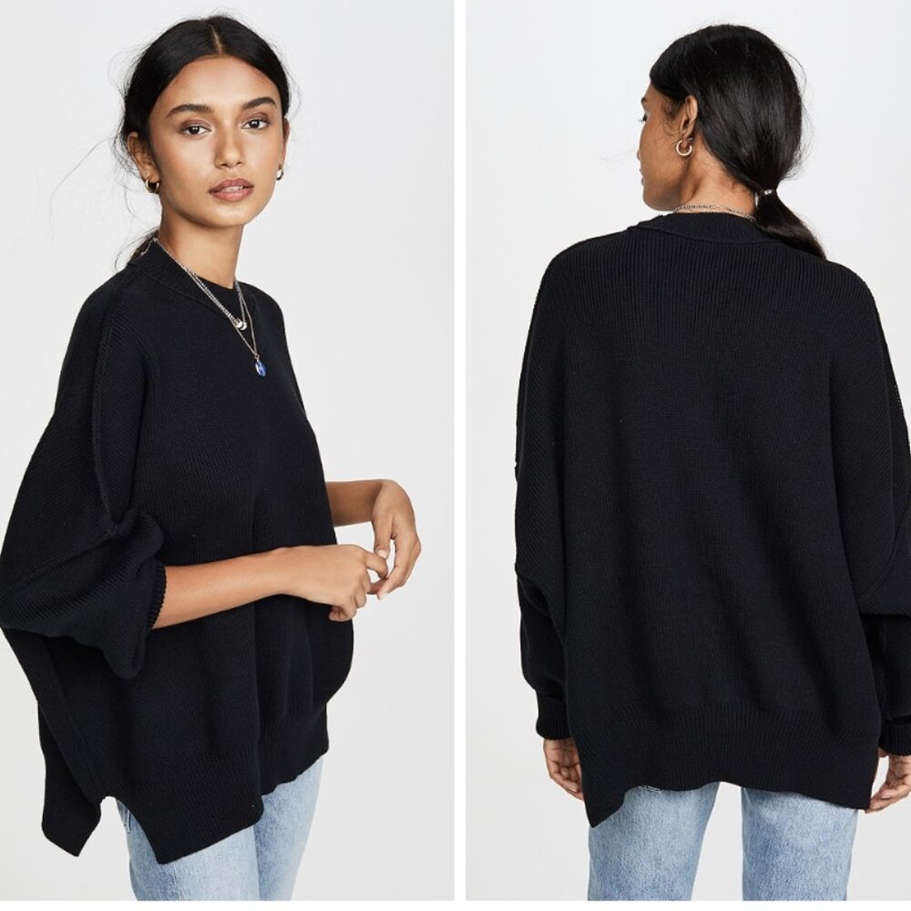 Free People Black Ribbed Knit Sweater XS